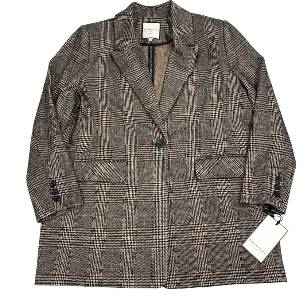 Bagatelle Collection Brown Plaid Blazer Button Front Chic Career Office Size 2X